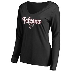 Women’s Atlanta Falcons NFL Pro Line Black Freehand V-Neck Long Sleeve T-Shirt